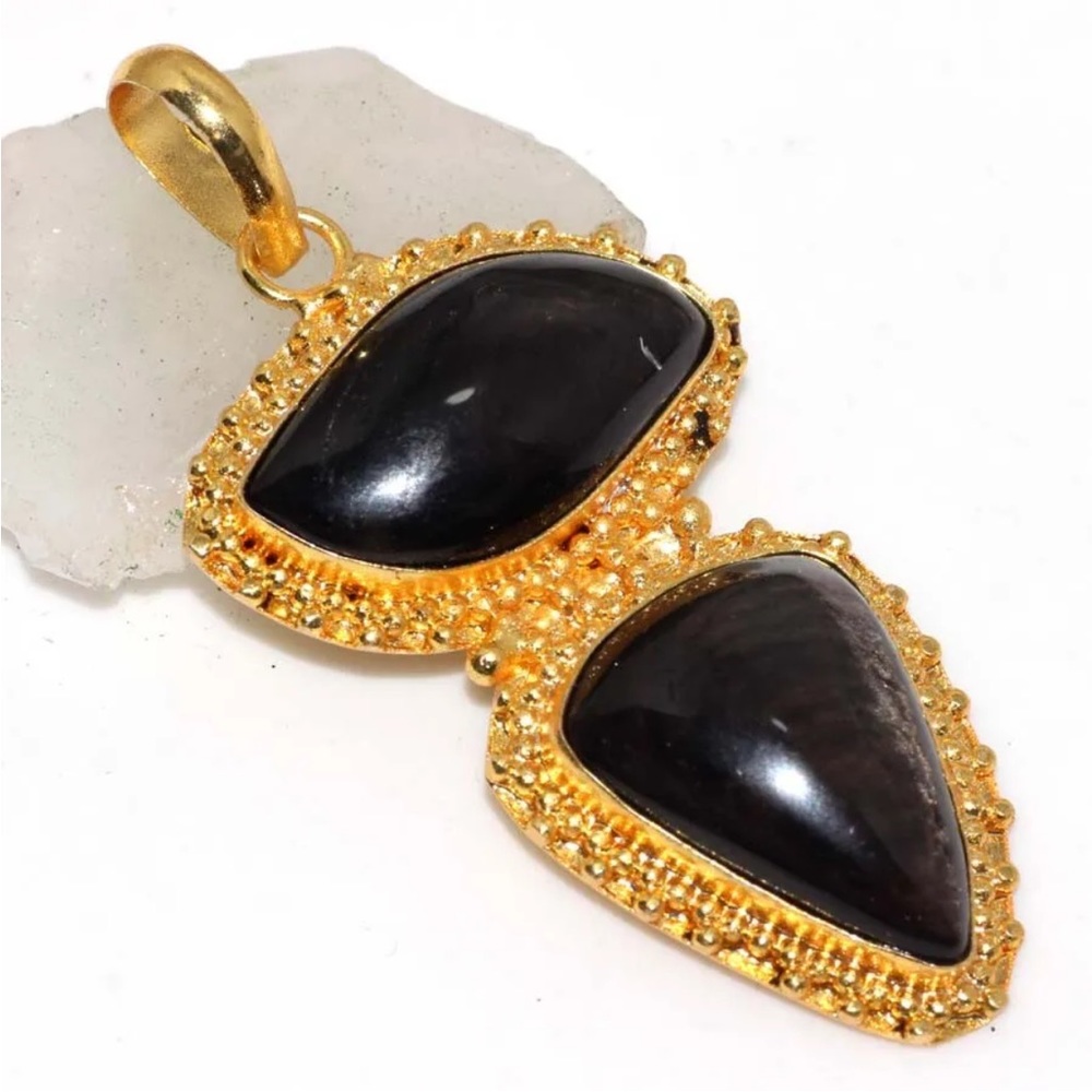 Gold and black obsidian pendant